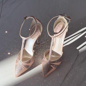 Rene Caovilla Blush Pink Crystal T-Strap Pointed Toe Stilettos